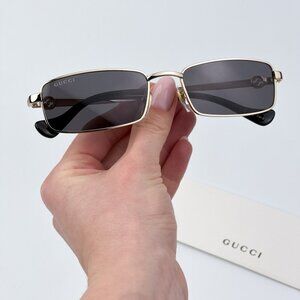 Gucci Women BRAND NEW Sunglasses Gold Grey Rectangle GG1600S 001